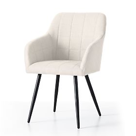 4x Čalouněná židle s čtvercovým prošíváním Krémová LUXANO Černé nohy látka Lumos