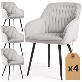 4x Sametová čalouněná židle s prošíváním Šedá FLORENCE Černé nohy