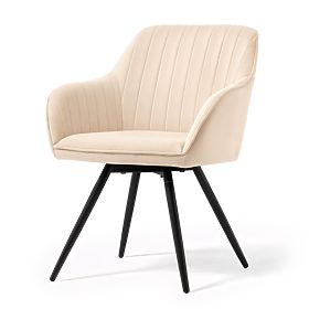 4x Sametová otočná židle s prošíváním Béžová TURNO Černé nohy