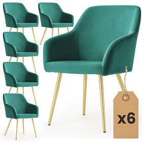 6x Sametová čalouněná židle hladká Lahvově Zelená ESTELLE Zlaté nohy