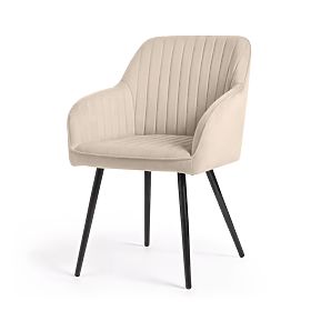 6x Sametová čalouněná židle s prošíváním Béžová FLORENCE Černé nohy