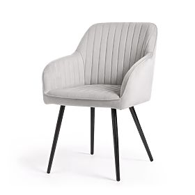 6x Sametová čalouněná židle s prošíváním Šedá FLORENCE Černé nohy