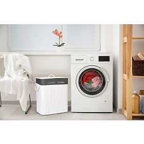 Bambusový koš na prádlo 2 komory bílo-šedý