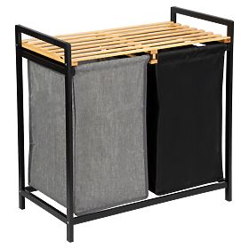 bambusový koš na prádlo nebo hračky HANOI BLACK 2 přihrádky DUO BARVA