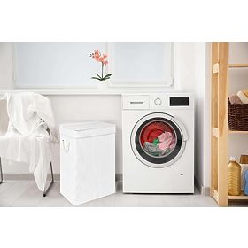 Bambusový koš na prádlo s víkem SOREN 80L bílý