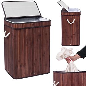 Bambusový koš na prádlo s víkem SOREN 80L wenge