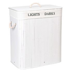 Bambusový koš s víkem 100L 2 komory bílý