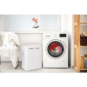 Bambusový koš s víkem 100L 2 komory bílý