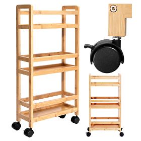 Bambusový regál na kolečkách INAKI 3 úrovně přírodní
