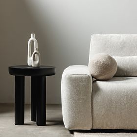 Boční stolek Limali 50 cm, kulatý, černý, mangové dřevo, oblé tvary