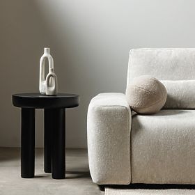 Boční stolek Limali 50 cm, kulatý, černý, mangové dřevo, oblé tvary