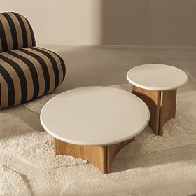Odkládací stolek Marlo II 50 cm, krémově bílý/dub, mikrocement