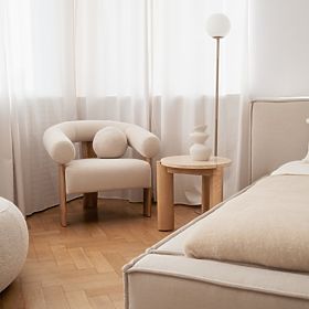 Boční stolek Medley 50 cm, kulatý, travertin/jasan