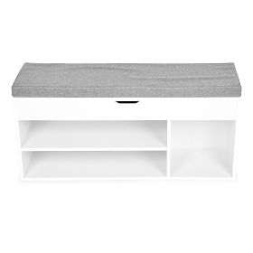 Botník s šedým polštářem a otevíracím sedákem 3 police bílá, MODERNHOME