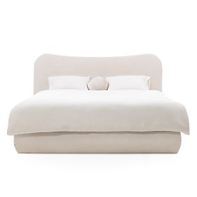 Čalouněná postel Derry 140x200 cm, s roštem a úložným prostorem, zaoblená, béžová