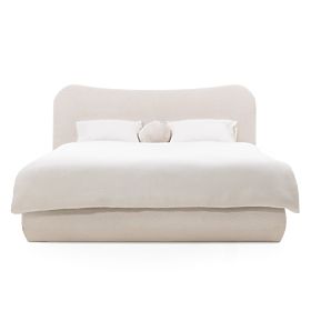 Čalouněná postel Derry 140x200 cm, s roštem a úložným prostorem, zaoblená, béžová