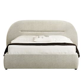 Čalouněná postel Luno 160x200 cm, s roštem a úložným prostorem, světle béžová, zaoblená