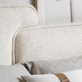 Čalouněná postel Nestia 160x200 cm, s roštem a úložným prostorem, světle béžová, zaoblená