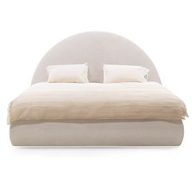 Čalouněná postel Orbi 160x200 cm, s roštem a úložným prostorem, zaoblená, béžová, lectus