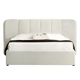 Čalouněná postel Snoovia 160x200 cm, s roštem a úložným prostorem, světle béžová, lectus