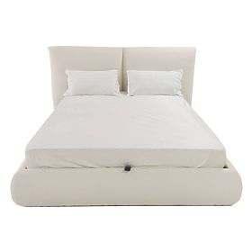 Čalouněná postel Yunar 180x200 cm, s roštem a úložným prostorem, béžová