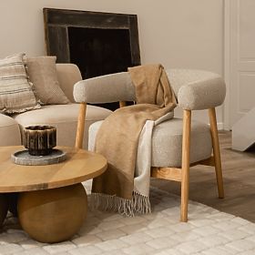 Čalouněná židle/křeslo Montepulciano, světle béžová/dubové dřevo, zaoblené