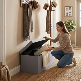 Čalouněný taburet 111x38 cm s úložným prostorem světle šedý ModernHome, MODERNHOME