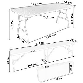 Cateringová sada Ratan hnědý stůl 180 cm + 2 lavice