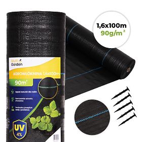 Černá agrotextilie UV 90g protiplevelová rohož 1,6x100m kolíky MulltiGarden, MultiGarden