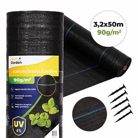 Černá agrotextilie UV 90g protiplevelová rohož 3,2x50m kolíky MulltiGarden