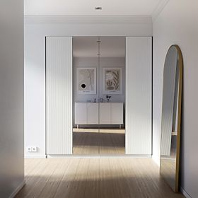 Čtyřdveřová skříň Neroli, jednoduché drážky/zrcadlo, bílá