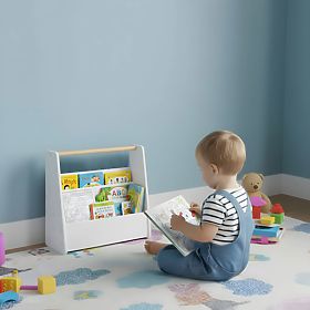 Dětská knihovnička Montessori regál na knihy organizér 2 úrovně bílý ECOTOYS, EcoToys