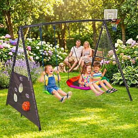 Dětské hřiště zahradní houpačka 4v1 basketbalový koš hnízdo ECOTOYS, EcoToys