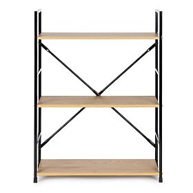 Dřevěný regál kovový rám široký LOFT 3 police, MODERNHOME