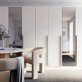 Dveře pro skříň Neroli, 45,6 cm, obloukové drážky, bílá, pravá