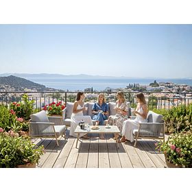 Hliníková sada terasového nábytku (Velká pohovka, 2 x křeslo a stolek) BLANDO světle šedá, hliník