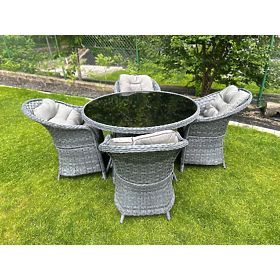 Jídelní souprava z technoratanu (kulatý stůl + 4 křesla) MODERNO šedá