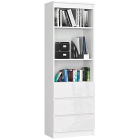 KANCELÁŘSKÝ REGÁL R 60 cm CLP 3 ZÁSUVKY 2 POLICE PK BÍLÝ / BÍLÝ LESK