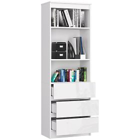 KANCELÁŘSKÝ REGÁL R 60 cm CLP 3 ZÁSUVKY 2 POLICE PK BÍLÝ / BÍLÝ LESK