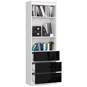 Kancelářský regál R 60 cm CLP 3 zásuvky 2 police PK Bílý / Černý Lesk