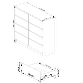 KOMODA K 120 cm 8 ZÁSUVKY PK OLŠE