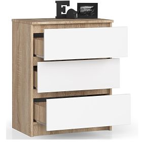 KOMODA K 60 cm 3 ZÁSUVKY PK SONOMA / BÍLÁ