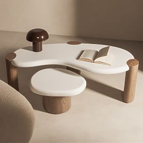 Konferenční stolek Floe 125 cm, bílý/ořech