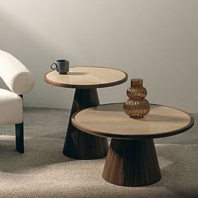 Konferenční stolek Kyoto 80 cm, kulatý, travertin/ořech