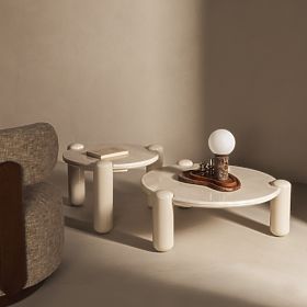 Konferenční stolek Noemi 86 cm, světle béžový/mramor, lesklý