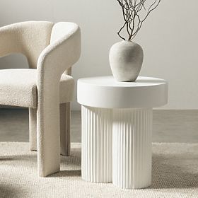 Konferenční stolek Salerno 45 cm, kulatý, bílý, s drážkováním