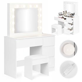Kosmetický toaletní stolek se zrcadlem a LED osvětlením 4 zásuvky taburet ModernHome