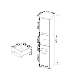 KOUPELNA REGÁL FIN SLOUPEK 30 2D 1SZ 1W 140cm PK METALIK LESK