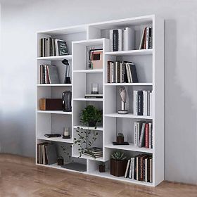 Moderní stojící knihovna se 14 policemi bílá, MODERNHOME