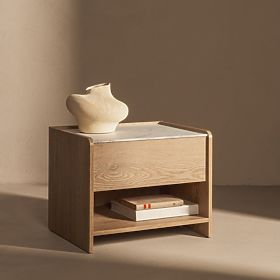 Noční stolek Tanami Dub Cremona Torro, Mramor Crystal, zaoblený